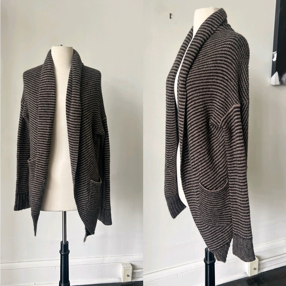 Asymmetrical Striped Cardigan Sweater with Pockets